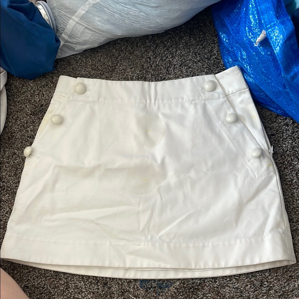 White Button-Accent Mini Skirt